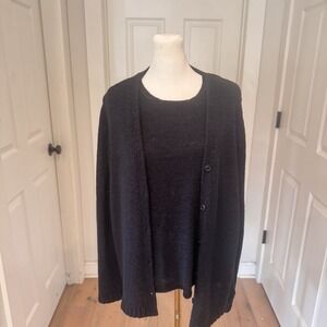 Vtg Josephine Chaus Womens 2 Pc Summery Sweater Set Tank Top Cardigan Black Sz M